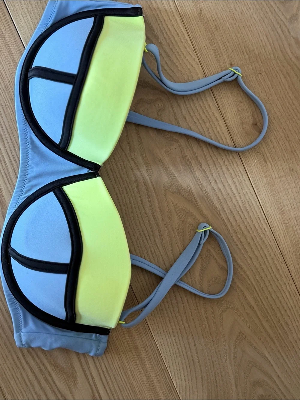 Victoria's Secret Light Blue & Lime Strapless Bikini Set with Black Trim